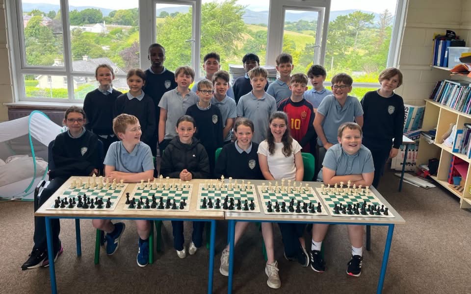 The school chess group with their chessboards